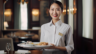 酒店餐厅女服务生 餐饮服务中的温柔力量